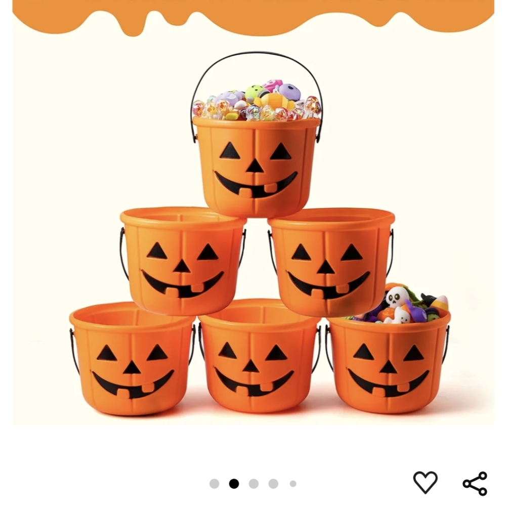 Joyin, 7" Plastic Pumpkin Buckets, 6 Pack, NIB